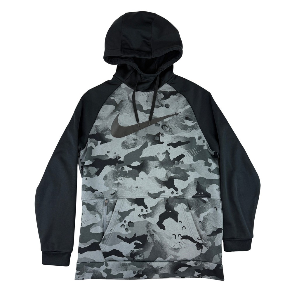 Nike Dri-FIT Hoodie Mens Medium Grey Black Camo Swoosh Pullover CU6241-010