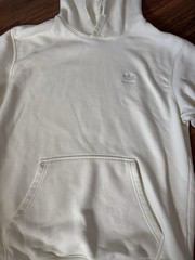 adidas Men’s White Pullover Hoodie w/ Drawstring, Logo, Pockets Size M