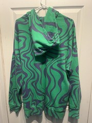 NWOT Zara MenS Pullover Hoodie Large Green Purple Swirl Sweatshirt