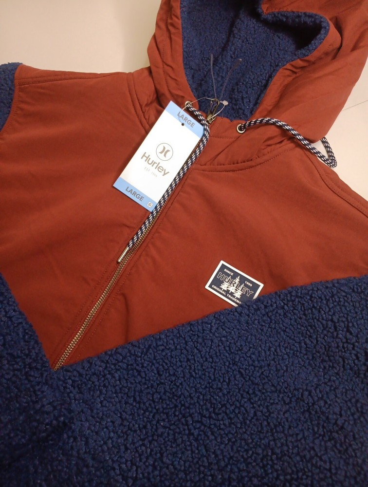 HURLEY Men’s Sherpa Anorak Half Zip Pullover Hoodie, Size Large, Obsidian NWT
