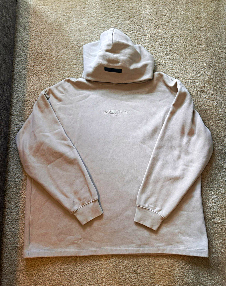 Essentials Fear of God Men’s Beige Fleece Pullover Hoodie Logo Size M