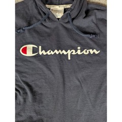 Champion Mens Navy Blue Script Logo Long Sleeve Hooded T-Shirt Jersey Hoodie