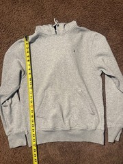Champion Gray Pullover Hoodie Fleece Logo Hooded Pockets S Men’s