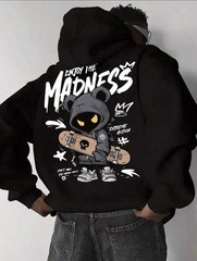 Graphic Hoodie Cartoon Print Drawstring Casual Streetwear Pullover Sweatshirt