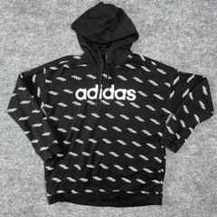 Adidas Black Hoodie Sweatshirt With White Logo Kangaroo Pocket & Drawstring Hood