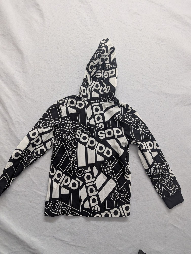 Adidas Black & White Logo Print Hoodie