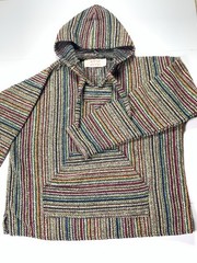 Gypsy Baja Hoodie One Size Multicolor Woven Drug Rug Hippie Boho Pullover Nepal