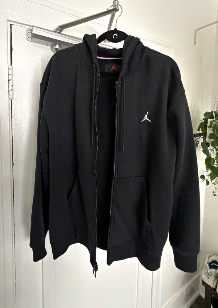 Jordan Men’s L Black Fleece Full Zip Hoodie Solid Logo Hooded Pockets