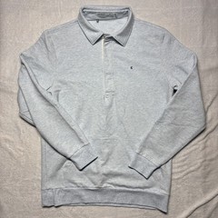 Criquet Polo Sweater Mens Size M Light Blue Heather Long Sleeve Kangaroo Pocket