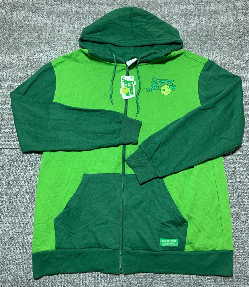 DC Comics Green Arrow Mens Size XL Green Full Zip Logo Hoodie NWT