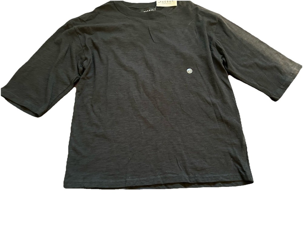 PacSun Mens 3/4 Sleeve Boxy Fit 100% Cotton Faded Black Wash Shirt Medium