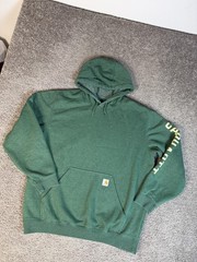 Carhartt Hoodie Mens XL Green Pullover Hooded Lined Pockets Fleece Logo Sleeve