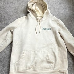 SANA Detroit Graphic Print Pullover Hoodie Beige Men’s L Kangaroo Pocket