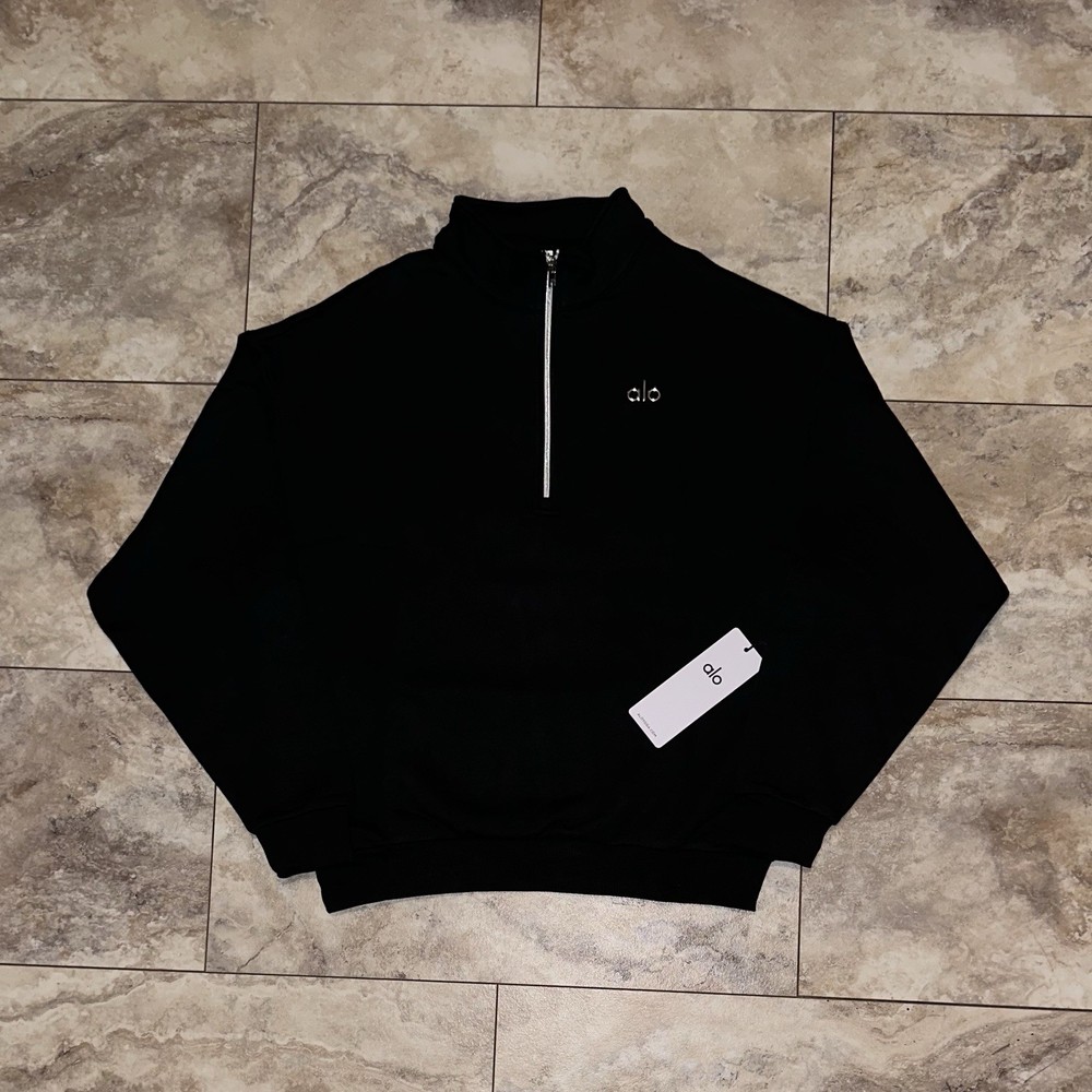Alo Yoga Accolade 1/4 Zip Pullover Black NWT Quarter Zip Sweatshirt Size Small