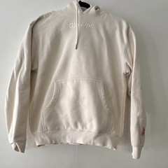 Glossier White Pullover Hoodie Teens S Cotton Fleece Logo Hooded Pockets