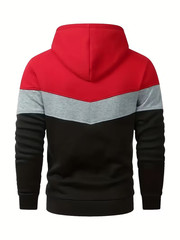 Men Hooded Sweatshirt Multi-Color Patchwork, Loose Fit, Warm Long Sleeve size XL