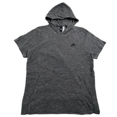 Adidas Men Short Sleeve Hoodie L Gray 100% Cotton Basketball Sweatshirt Pullover