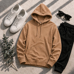 100% Combed Cotton Lightweight Almond Hoodie Garment Dyed Pullover All Seasons