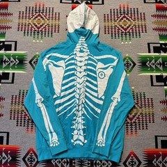 LRG Dead Serious Skeleton Hoodie Mens 2XL Blue Teal Full Zip Vtg Y2K Hip Hop C7