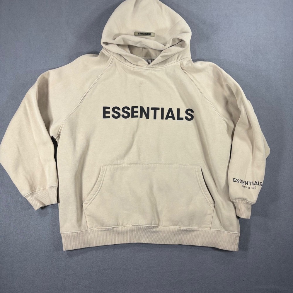 Essentials Hoodie Mens S Beige Good Fear of God Logo Pullover Streetwear Tan