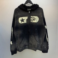 HELL print STAR zip-up hoodie Street Casual S, M, L, XL