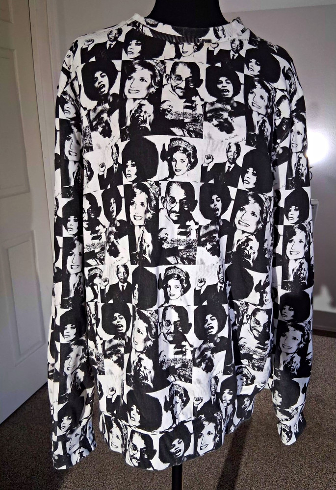 elevenparis Men’s L Black/White Graphic Print Crewneck Pullover Fleece Cotton