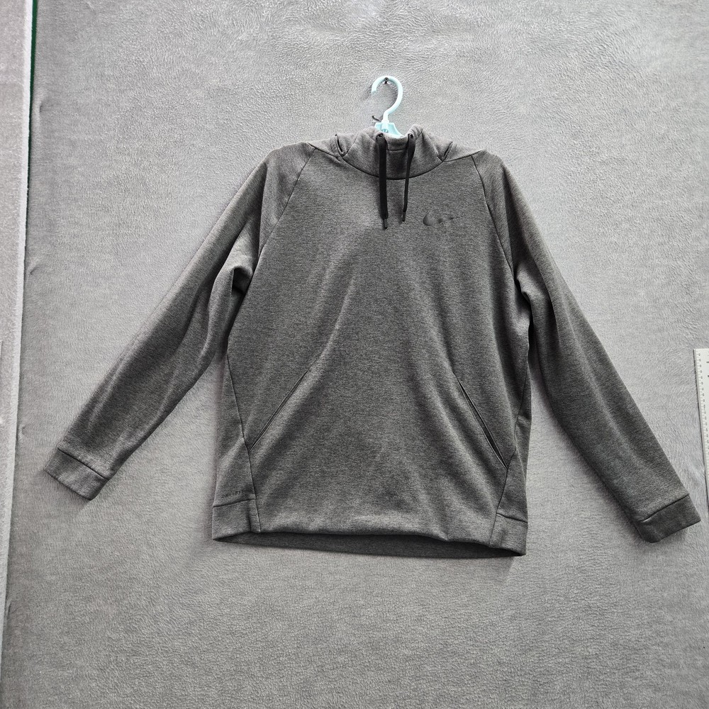 Nike Men Hoodie L Gray Fleece Dri-Fit Activewear Logo Long Sleeve