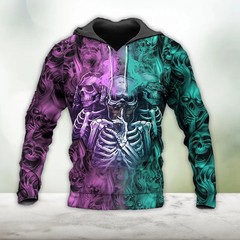 Purple Green Ombre See Speak Hear No Evil Skull Graphic Pullover 3D Hoodie