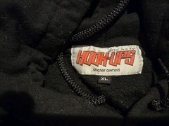 Hook-Ups Men’s Black Pullover Hoodie Graphic Print Hooded Long Sleeve Size XL