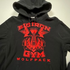 Mens Big Iron Gym Wolfpack Hoodie Black Red Wolf Graphic Sweatshirt Medium