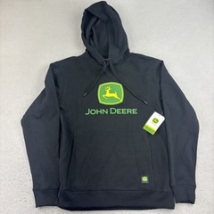 John Deere Hoodie Men Small Black Kangaroo Pocket Hooded Sweatshirt Pullover NWT