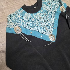 Vintage 80s Western Bandana Concho Sweatshirt Medium USA Black Turquoise Cowgirl