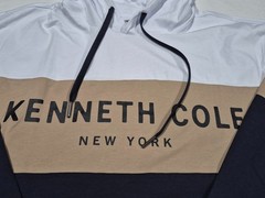 Kenneth Cole New York Long Sleeve Hoodie Shirt – White/Navy/Brown Core Spring