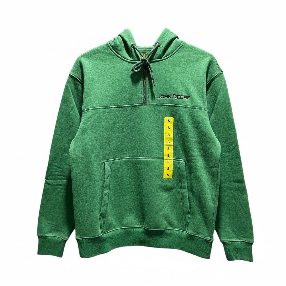 John Deere Men’s Quarter Zip Hoodie Heavyweight Cotton Pullover Small NWT Green