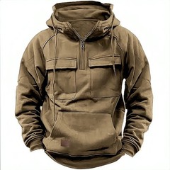 Mens Retro Tactical Sweatshirt Quarter Zip Cargo Pullover Hoodies Pocket Jackets