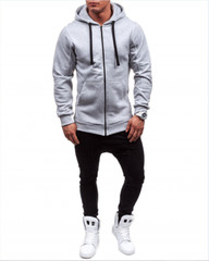 Spring and Autumn Men’s Solid Color Casual Zip Hooded Sweater Jacket Cardigan