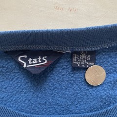 Stats Vintage Blue Gray Yellow Colorblock Crewneck Pullover Sweatshirt Size L