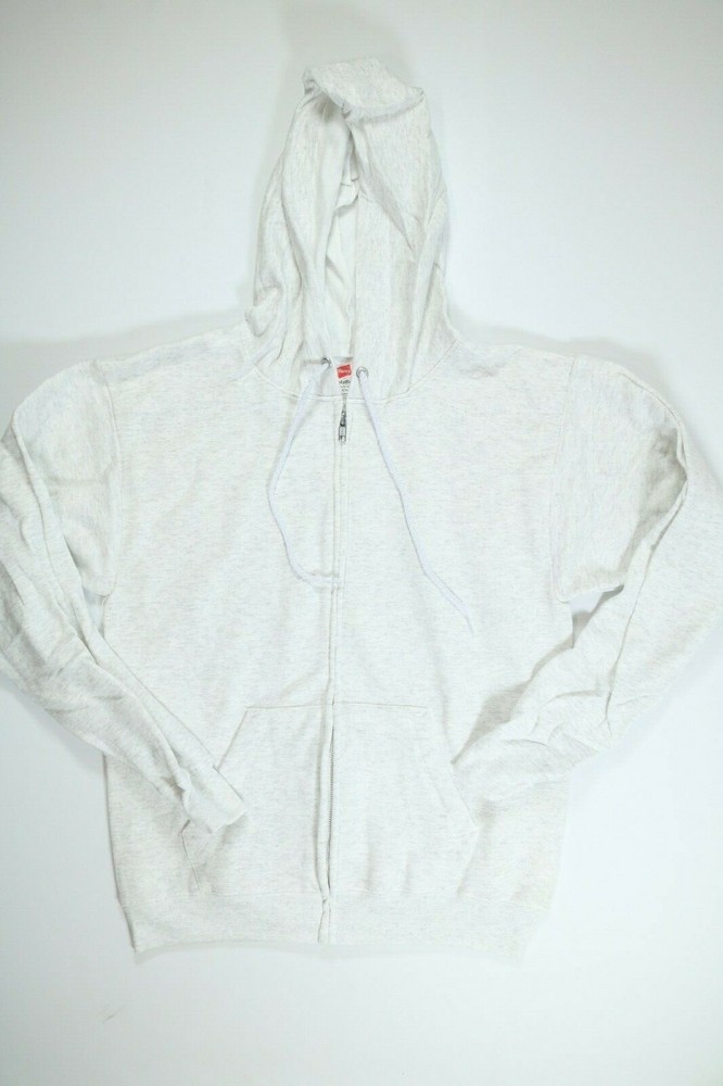 Hanes White Cotton Blend Eco Smart Full Zip Hooded Sweatshirt Hoodie Small S NEW
