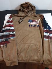 Zocavia Men’s 2XL USA Hoodie 100% Polyester Brown With Red, White, Blue