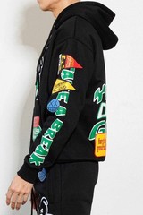 FIRST ROW Spring Break All Over Patch Hoodie Black – Street Wear Fashion Sz S