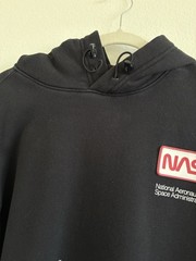 H&M Men’s NASA Reflective Hoodie Black with Rubber Patches, Size L