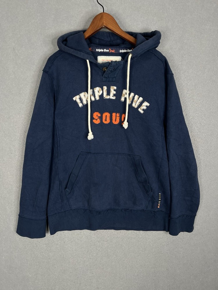 Original Vintage TRIPLE 555 FIVE SOUL Embroidered Hoodie XL Blue NYC