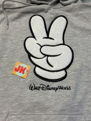 NEW Disney Peace Sign Hoodie Adult 2XL Gray Mickey Mouse Glove WDW Embroidered