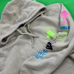 Hurley Aloha Fleece-lined Hoodie Mens L Tan Volcano Sleeve Logo Skate Surf EUC