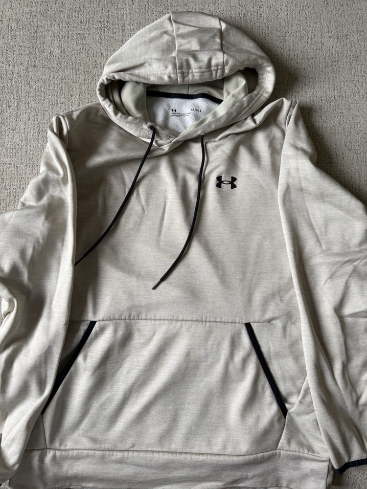Under Armour Hoodie Men’s Large Cream Heather Loose Fit Pullover Fleece