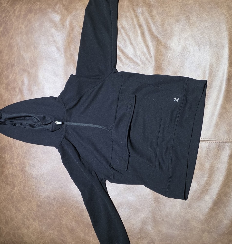 Black Solid Full-Zip Hoodie Long Sleeve Hooded w/ Pockets Regular Fit