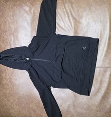 Black Solid Full-Zip Hoodie Long Sleeve Hooded w/ Pockets Regular Fit