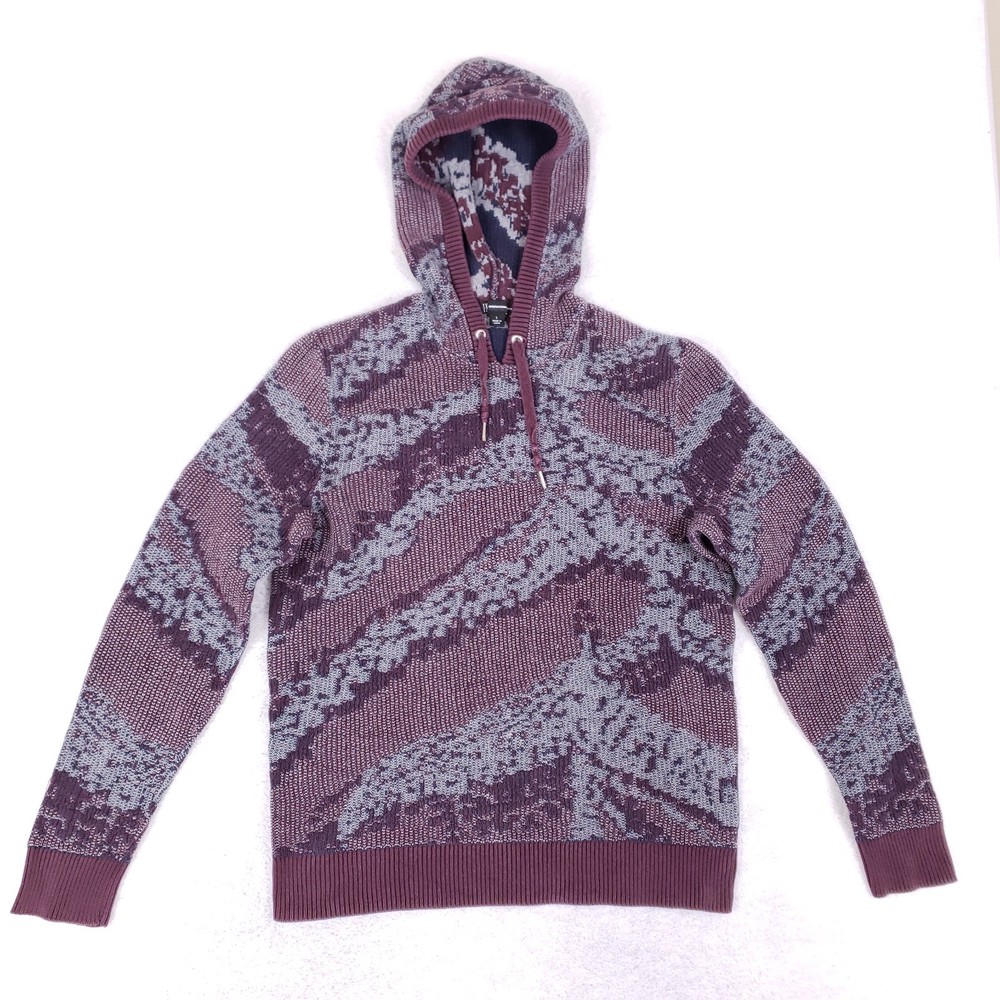 INC International Concepts Hoodie Mens Large Slim Abstract Purple Knit Geometric
