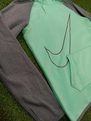 Nike Hoodie Mens Large Mint Green Gray Swoosh Logo Fleece Lined Thumbhole Sleeve