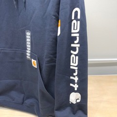 NEW! Carhartt Mens Small Loose Fit Midweight Logo Sleeve Hoodie Navy Blue K288